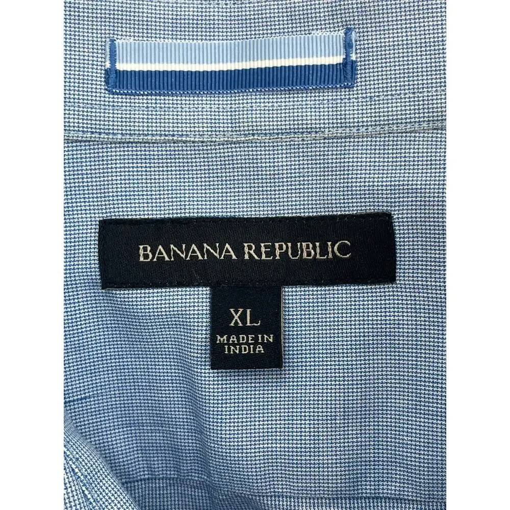 Banana Republic‎ Shirt Mens XL Blue Cotton Blend Stretch Short Sleeve Button Up
